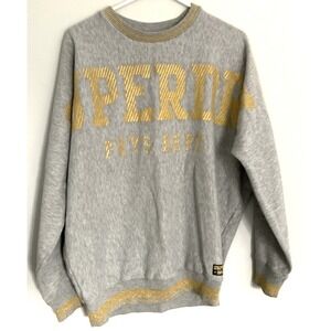 Superdry Sweatshirt Womens US 6 Gray Athletique Phys Dept Gold Glitter Logo EUC